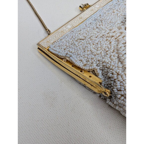 Vintage 50s 60s Beaded Embroidered Purse  Kiss Lock Clasp Metal Frame Handmade - Picture 2 of 11